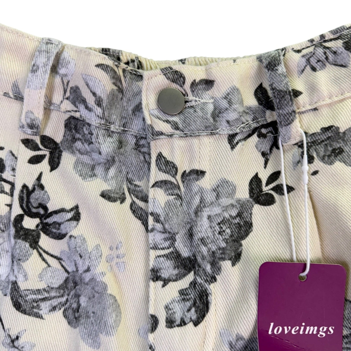 Loveimgs Womens Beige Floral Wide-Leg Pants Size M