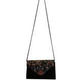 Women’s Black Beaded Floral Envelope Clutch Purse With Shoulder Strap