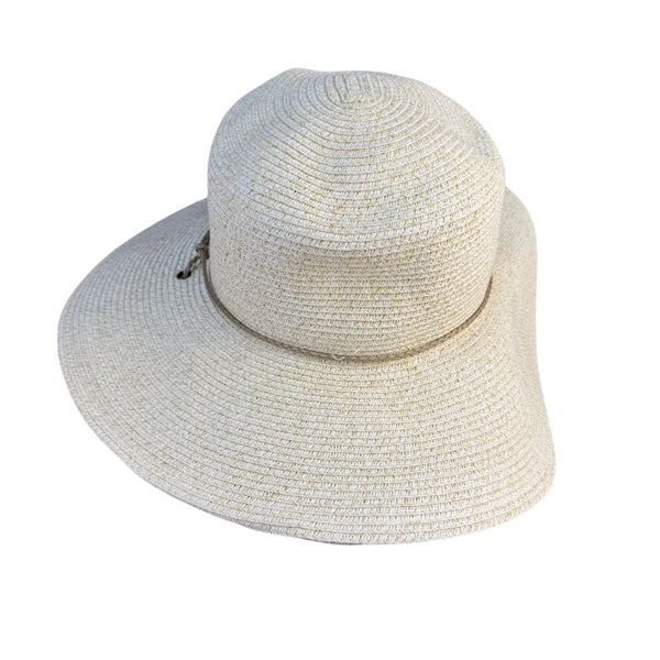 Nine West Womens Beige Straw Wide Brim Sun Hat With Chin Cord Lightweight Summer