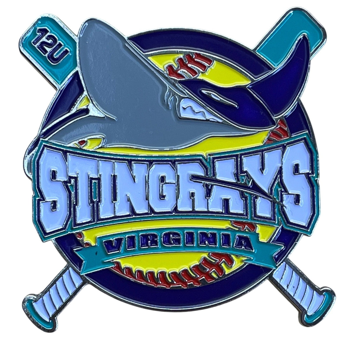 Stingrays Virginia 12U Softball Trading Pin With Shark & Crossed Bats Design