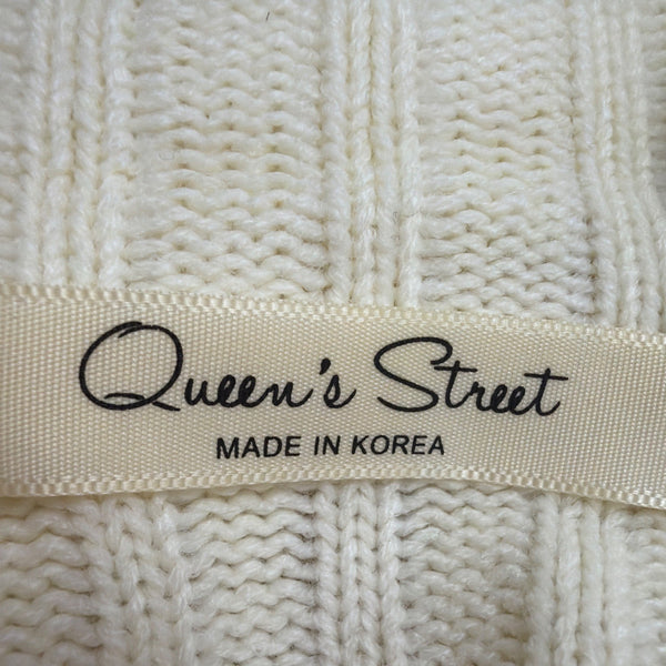 Queens Street Womens Cream Ribbed Knit Long Sleeve Midi Sweater Dress Size OS