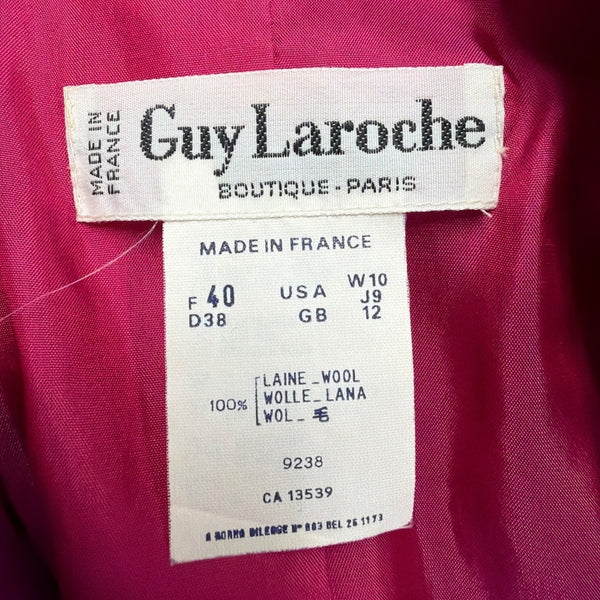Vintage Guy Laroche Womens Magenta Wool Cropped Double-Breasted Blazer Size 40