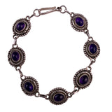 Sterling Silver 925 Womens Purple Amethyst Cabochon Bracelet Ornate Oval Bezels
