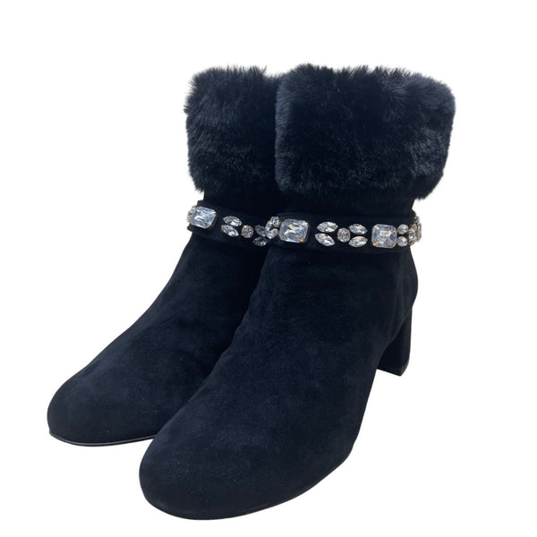 Adrienne Vittadini Women’s Black Faux Fur Embellished Ankle Boots Size 7.5M