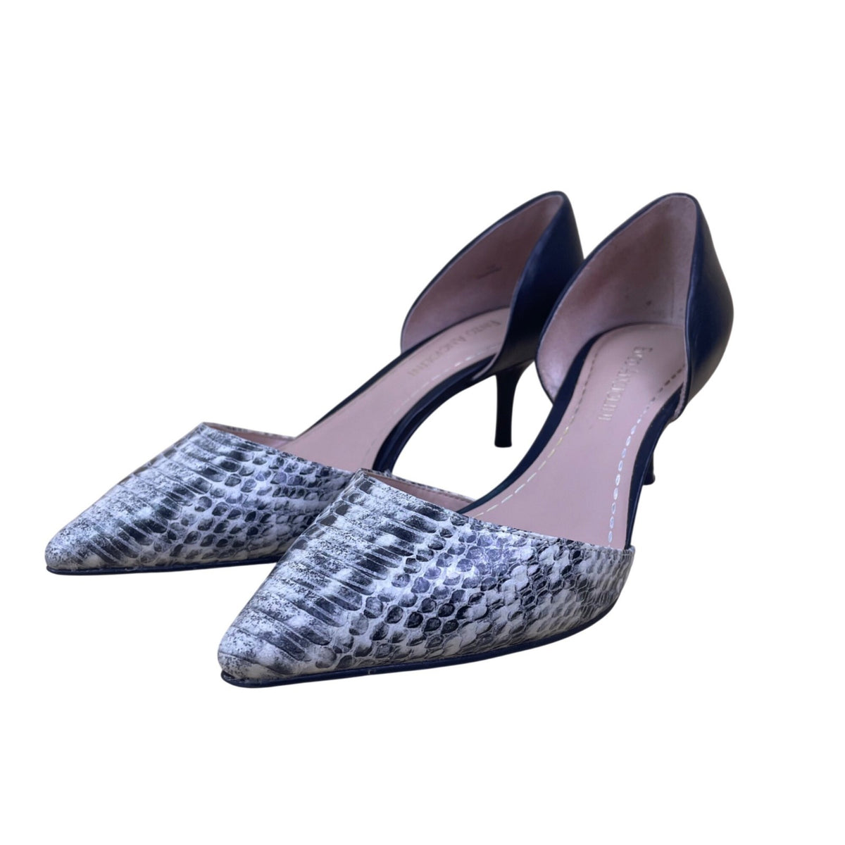 Enzo Angiolini Women’s Gray Black Leather DOrsay Snakeskin Print Pumps Size 7.5M