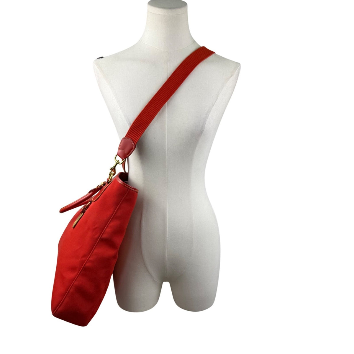 Dooney & Bourke Womens Red Canvas & Leather Shoulder Tote Bag Adjustable Strap