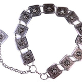 Silver-Tone Womens Adjustable Floral Metal Belt With Rose Design Chain Details