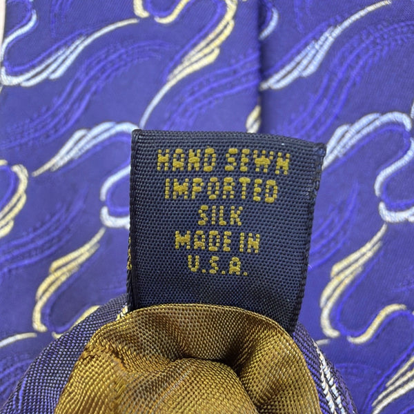 Robert Talbott Studio Mens Purple & Gold Silk Necktie Hand-Sewn Waves Pattern