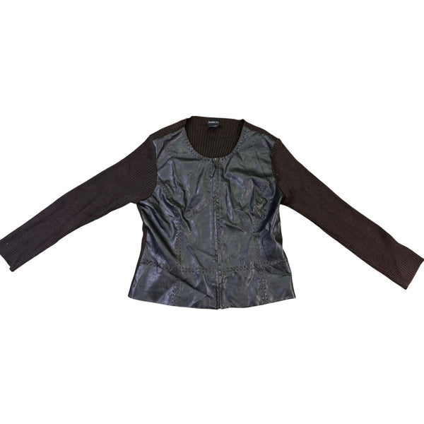 George Ladies Black Faux Leather & Knit Jacket With Zip Front Size L