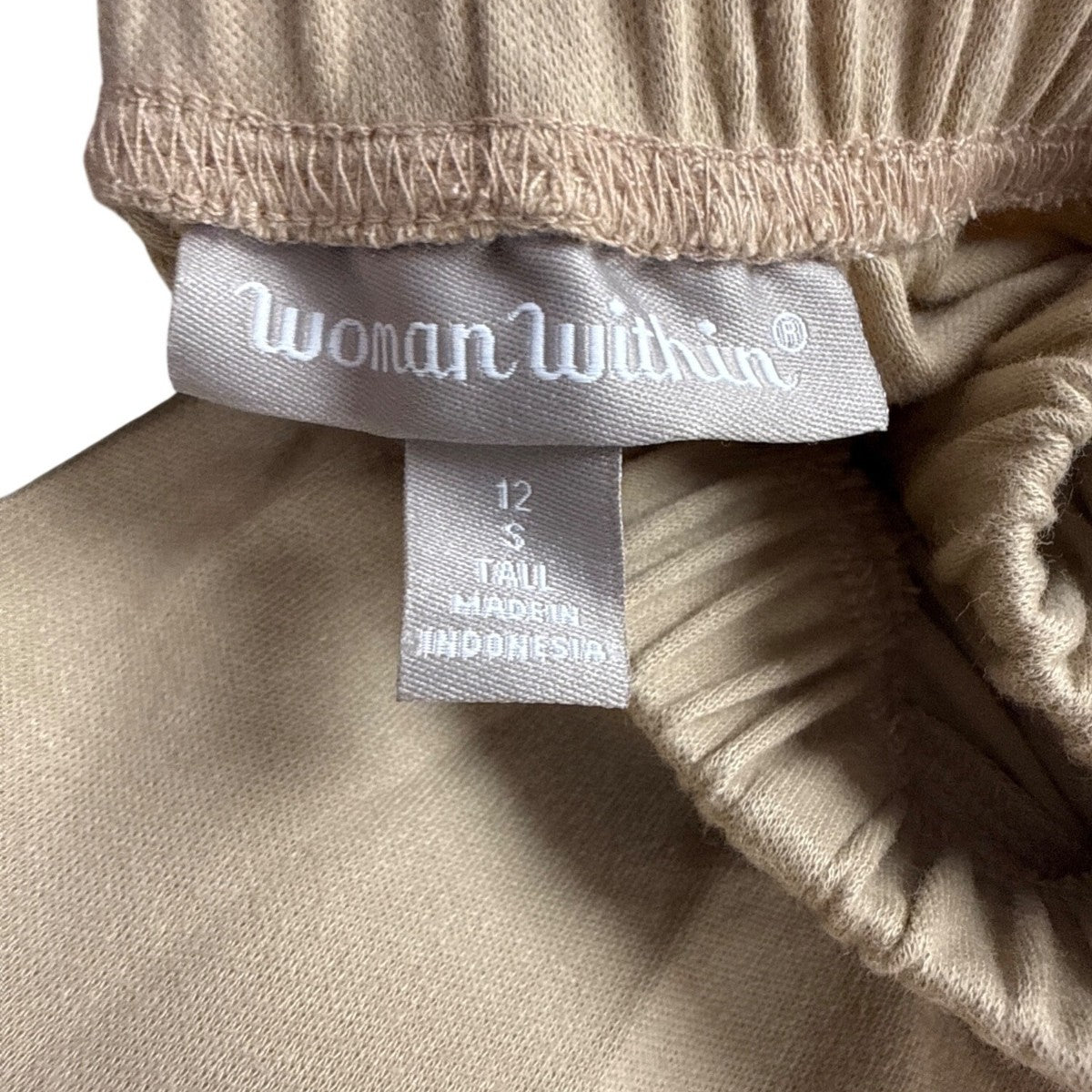 Woman Within Womens Tan Straight-Leg Pants With Elastic Waist & Pockets Size 12