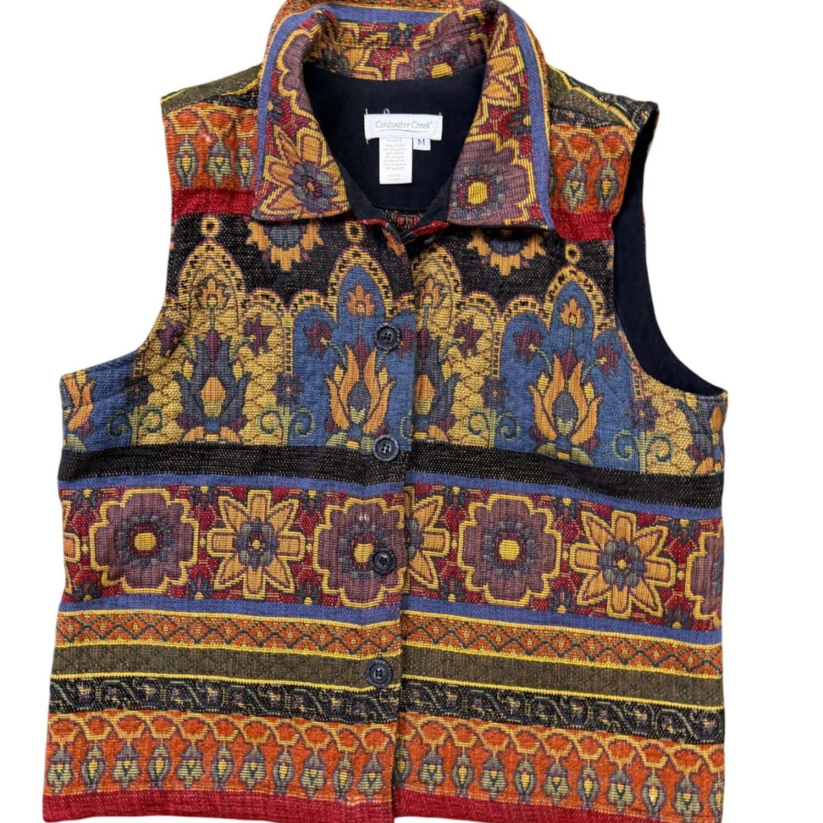 Coldwater Creek Womens Multicolor Button-Up Patterned Vest Size M