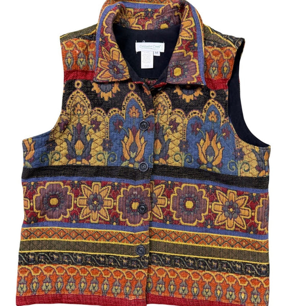 Coldwater Creek Womens Multicolor Button-Up Patterned Vest Size M