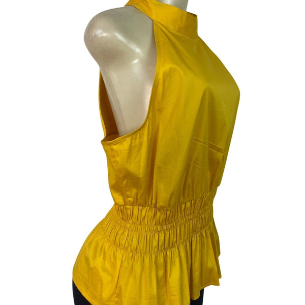 White House Black Market Yellow Sleeveless Halter Top W Keyhole Back Sz 14 - New