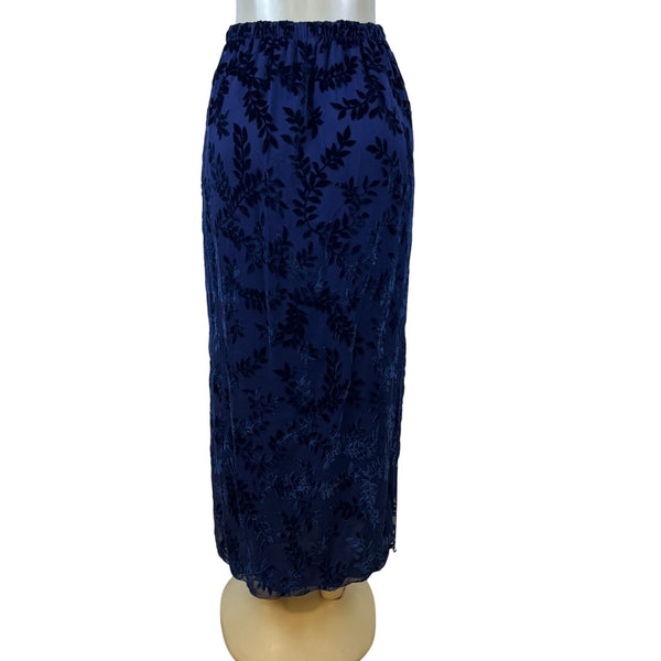 Sara Mique Three-Piece Set Women's Blue Velvet Leaf Patterned Size L