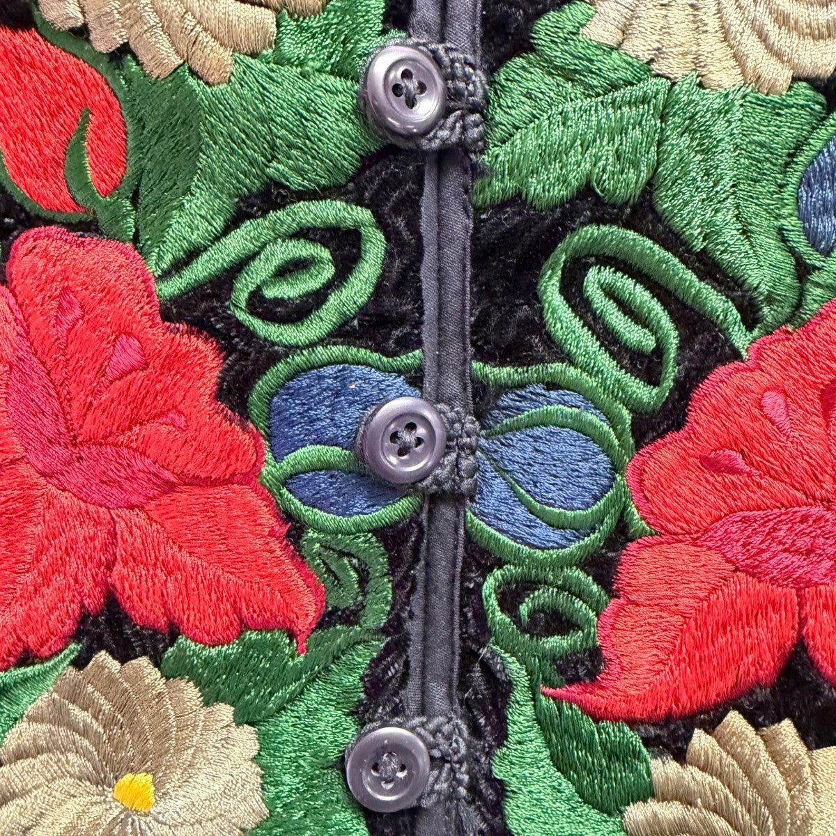 Handmade Womens Black Floral Embroidered Vest Bright Multicolor Design Sz L