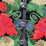 Handmade Womens Black Floral Embroidered Vest Bright Multicolor Design Sz L