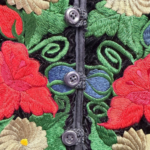 Handmade Womens Black Floral Embroidered Vest Bright Multicolor Design Sz L