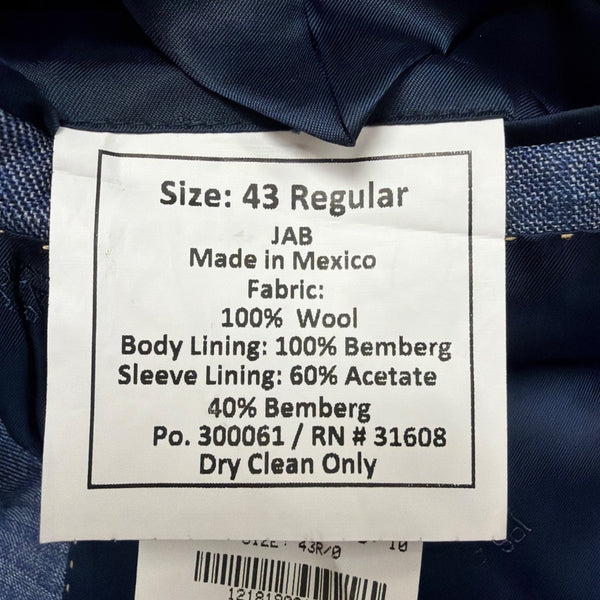 Jos. A. Bank Mens Blue Wool Plaid Suit Jacket Reserve Collection Size 43R