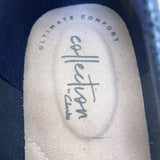 Clarks Women's Navy Faux Leather Block Heel Cap Toe Collection Pumps Size 7.5