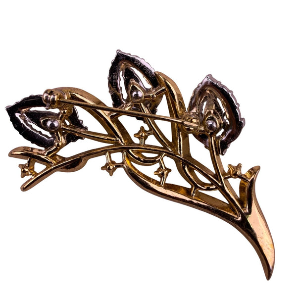  Trifari Women Gold Tone Floral Design Brooch Alfred Philippe 1953 Purple