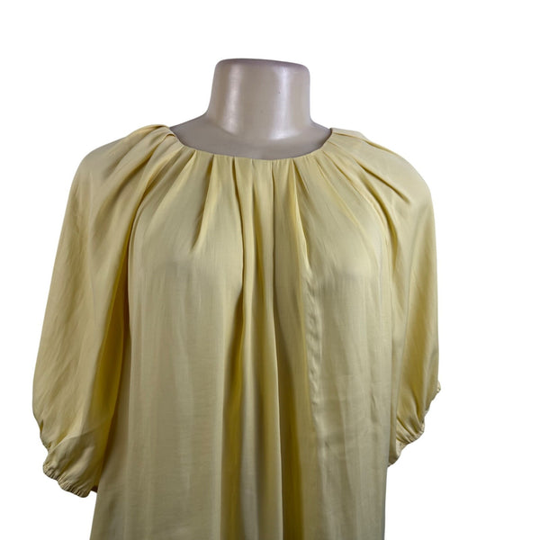 Ann Taylor Women's Yellow Blouse Relaxed Fit Pleated Scoop Neck Size L - New