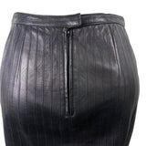 Vakko Women Black Leather Pencil SkirtStylish Vertical Detail Back Zipper Sz 8