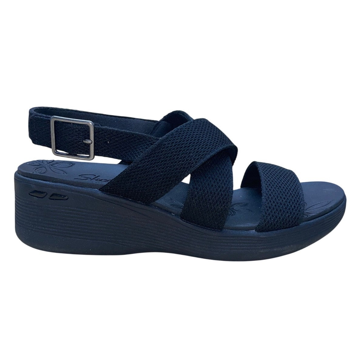Skechers Women’s Black Adhesive Buckle Strap Luxe Foam Platform Sandals Size 11