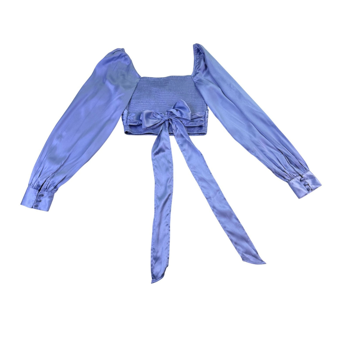 Urban Outfitters Womens Light Blue Satin Long Sleeve Crop Top Size XS