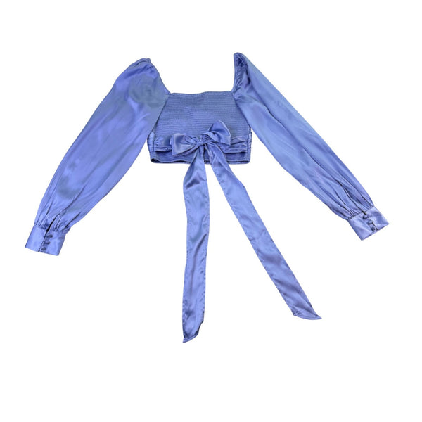 Urban Outfitters Womens Light Blue Satin Long Sleeve Crop Top Size XS