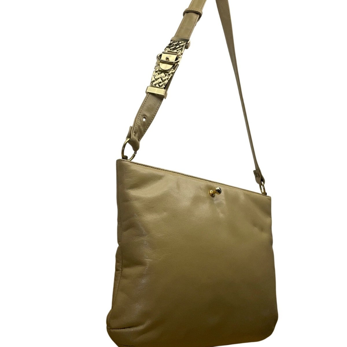 Vntg Ruth Saltz Women’s Beige Leather Gold Accent Adjustable Strap Shoulder Bag