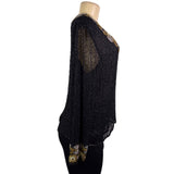 Chetan Creations Black Silk Hand Woven Sequined Beaded Top Gold V-Neck Sz M