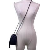 Preview Collection Womens Black Faux Satin Tassel & Braided Strap Crossbody Bag