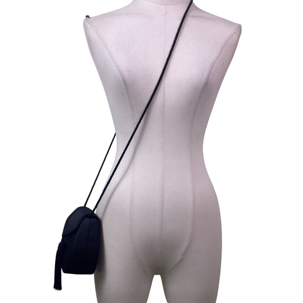 Preview Collection Womens Black Faux Satin Tassel & Braided Strap Crossbody Bag