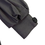 Hazelhazel Women Gray Cotton Puff Sleeve Trench Coat Button Front Size S