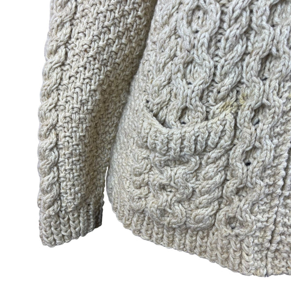 Vintage Andion Women's Cream Wool Knit Sweater Cardigan Open Front Pockets
