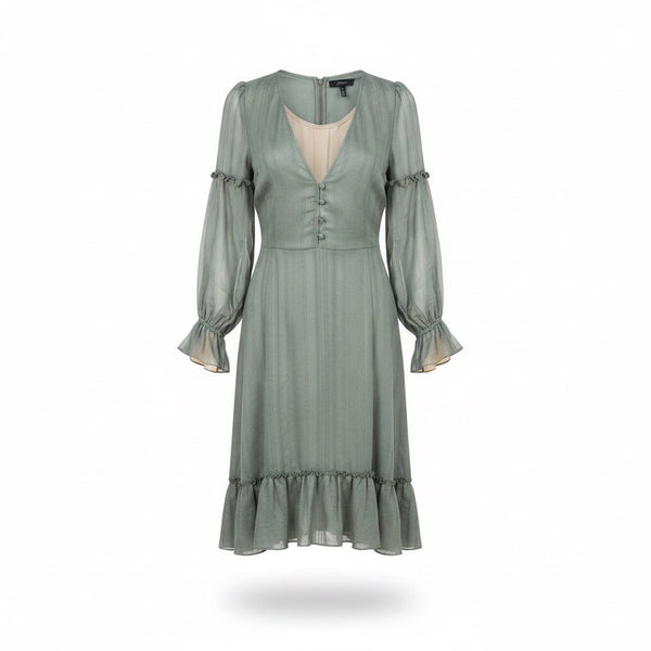 BCBGMaxAzria Womens Green Viscose Blend Long-Sleeve Buttoned High-Low Midi Dress