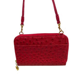 Lorenzi Women’s Cherry Red Leather Evening Bag with Gold Details Sz S