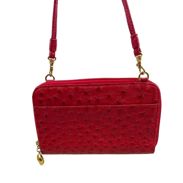 Lorenzi Women’s Cherry Red Leather Evening Bag with Gold Details Sz S