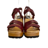 Hasbeens Swedish Women’s Burgundy Leather Wooden Platform Sandals Size US 10