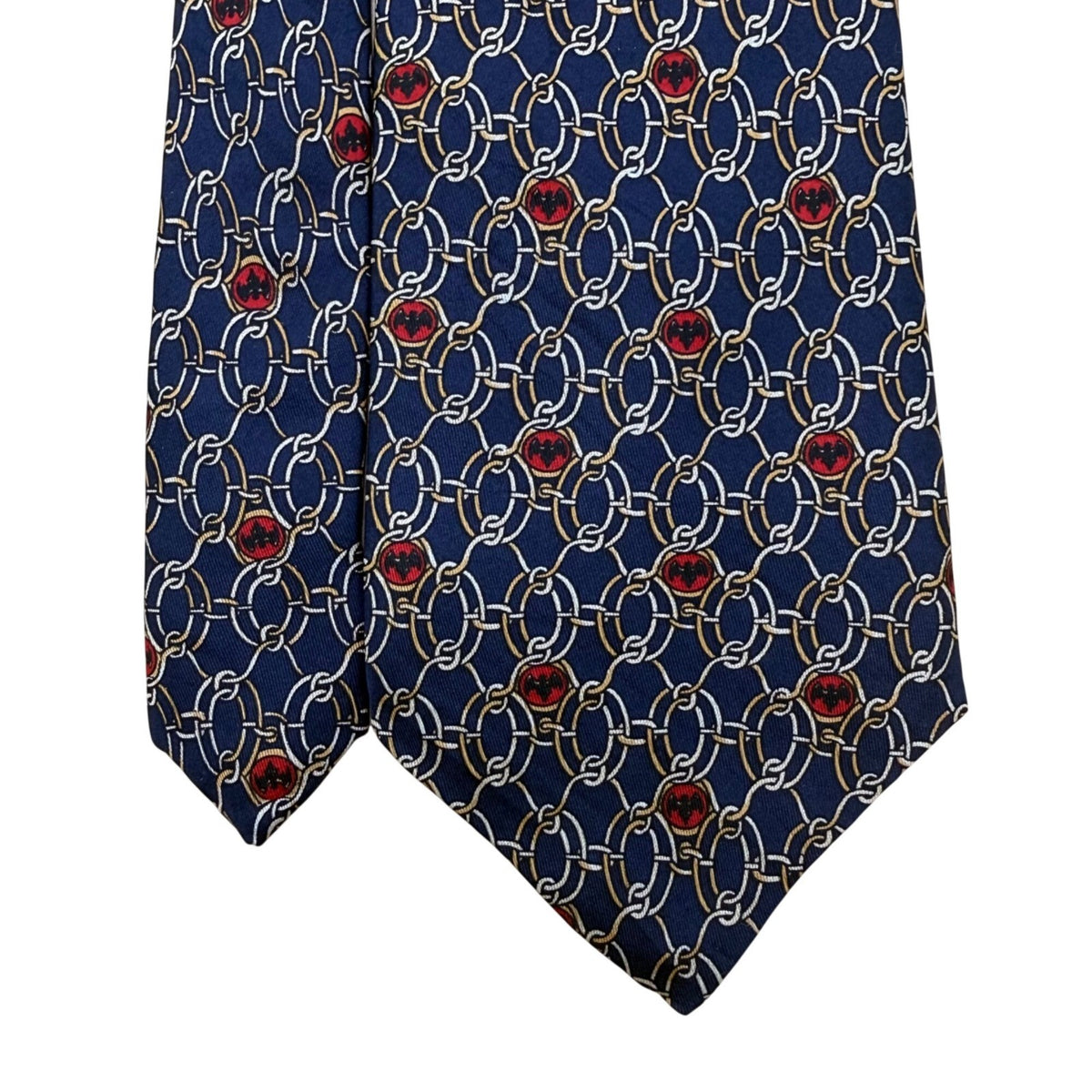 Bacardi Mens Blue Pure Silk Chain & Red Bat Icon Necktie Patterned