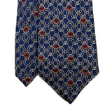 Bacardi Mens Blue Pure Silk Chain & Red Bat Icon Necktie Patterned