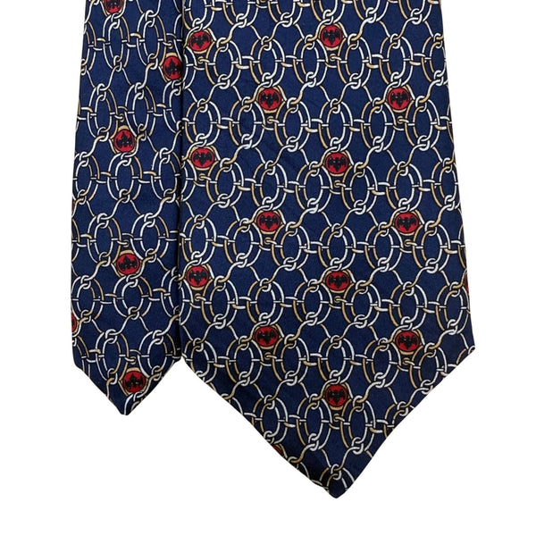 Bacardi Mens Blue Pure Silk Chain & Red Bat Icon Necktie Patterned