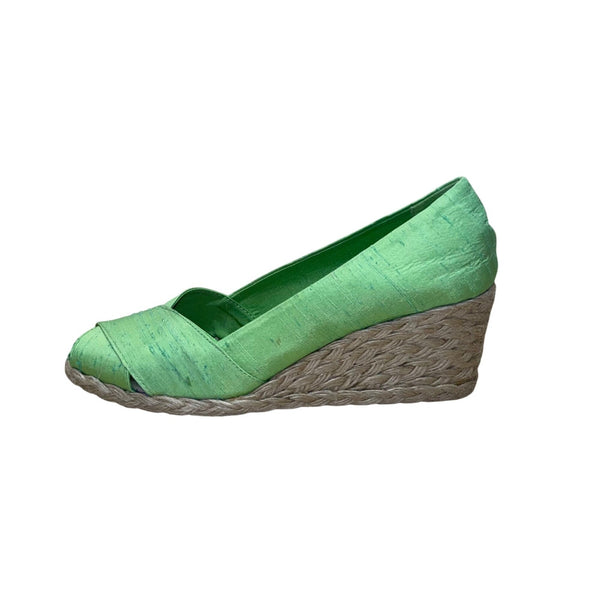 Lauren Ralph Lauren Women’s Lime Shantung Cecilia Peep Toe Wedge Shoes Size 7B
