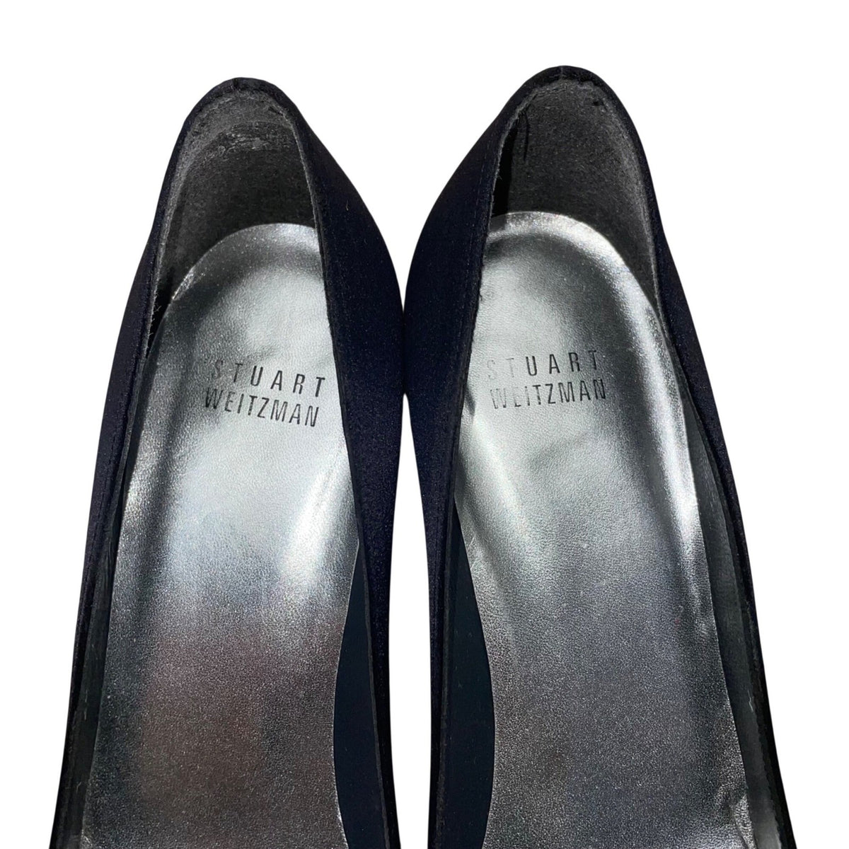 Stuart Weitzman Women’s Black Satin With Pleated Bow Peep Toe Heels Size 7M