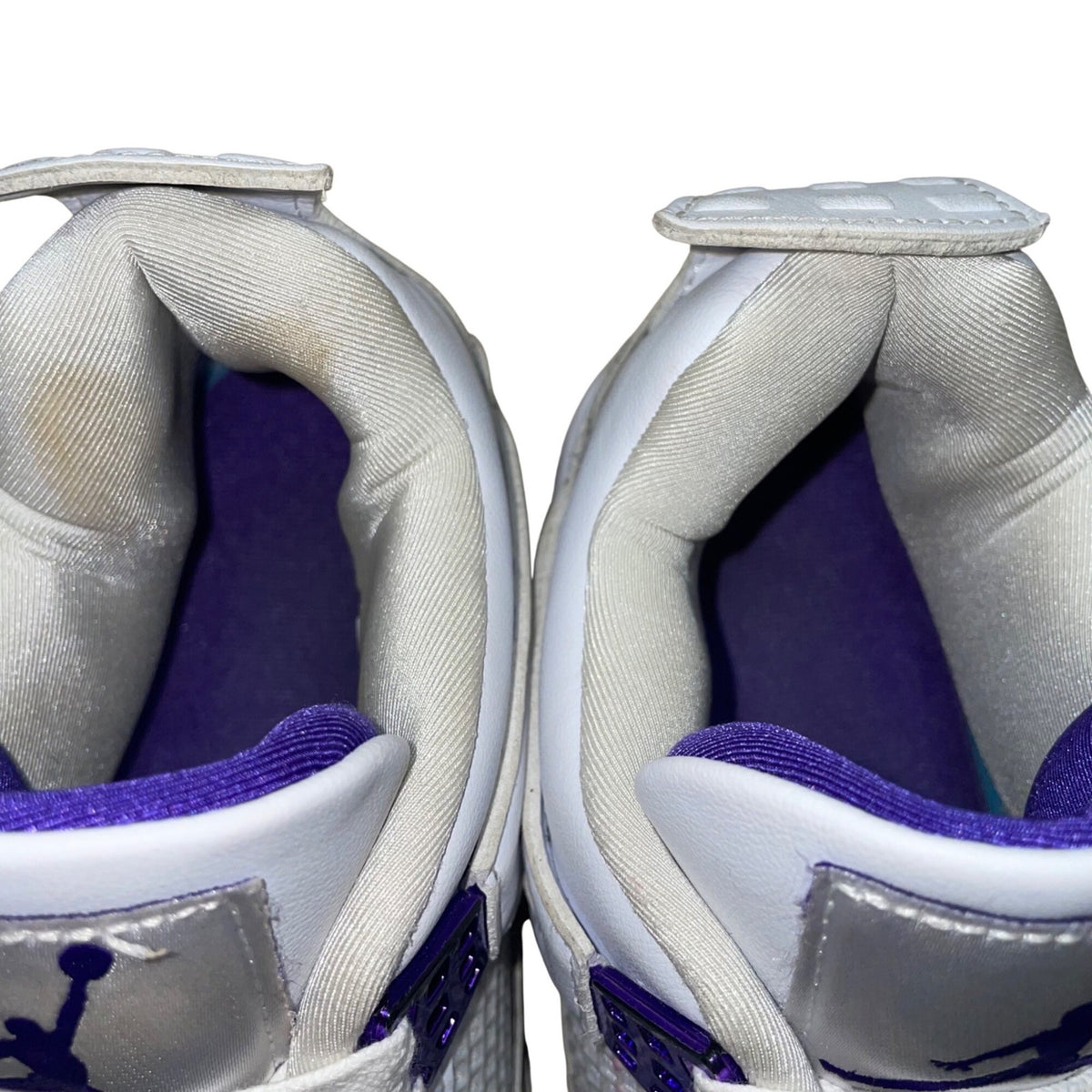 Air Jordan 4 Retro Men’s Metallic Purple & White Leather Sneakers Size US 9.5