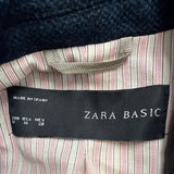 Zara Basic Womens Navy Cotton Blazer Single Button Lined Slim Fit Size M