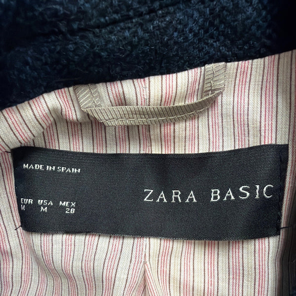 Zara Basic Womens Navy Cotton Blazer Single Button Lined Slim Fit Size M
