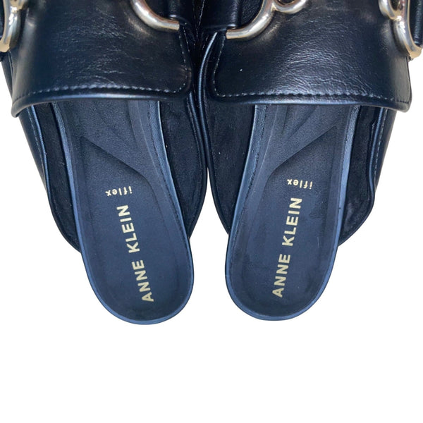 Anne Klein Women’s Black Faux Leather Chain Accent Brenna Slip-On Mules Size 9.5