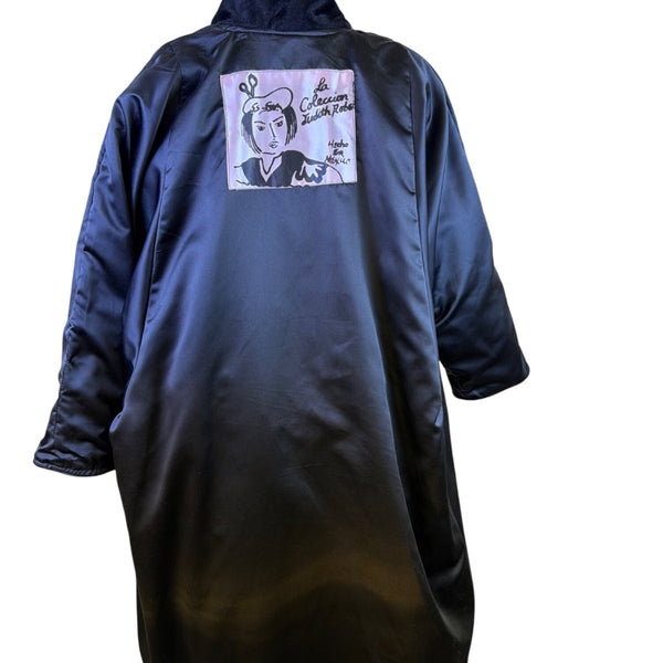 La Coleccion Judith Roberts Black Velvet & Lace Sequined Embroidered Long Coat