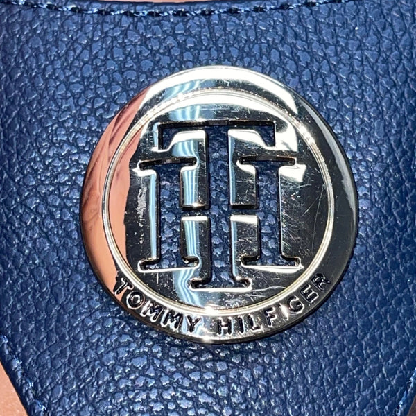 Tommy Hilfiger Women’s Navy Blue Golden Logo Detail Block Heel Sandals Size 9.5